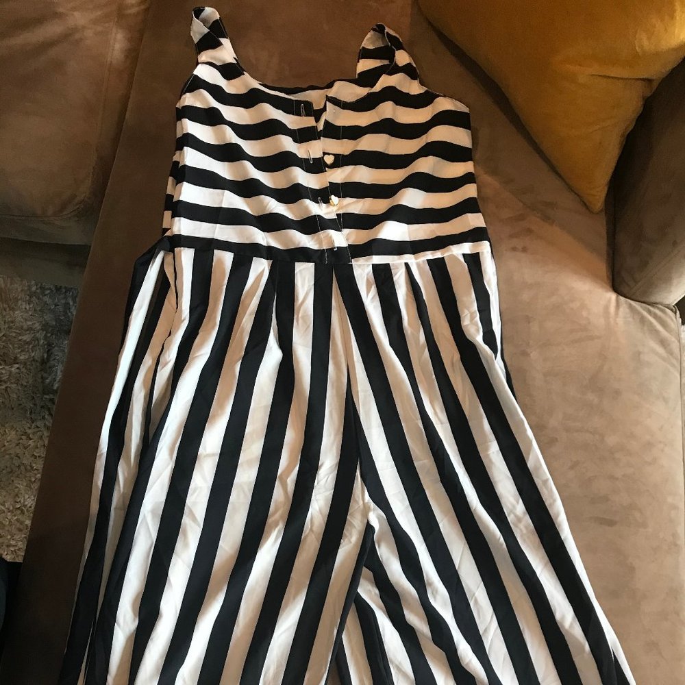 Stripped Button Front Jumpsuit